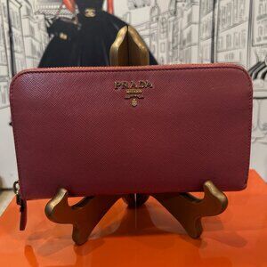 Prada Saffiano Leather Zip Around Long Wallet